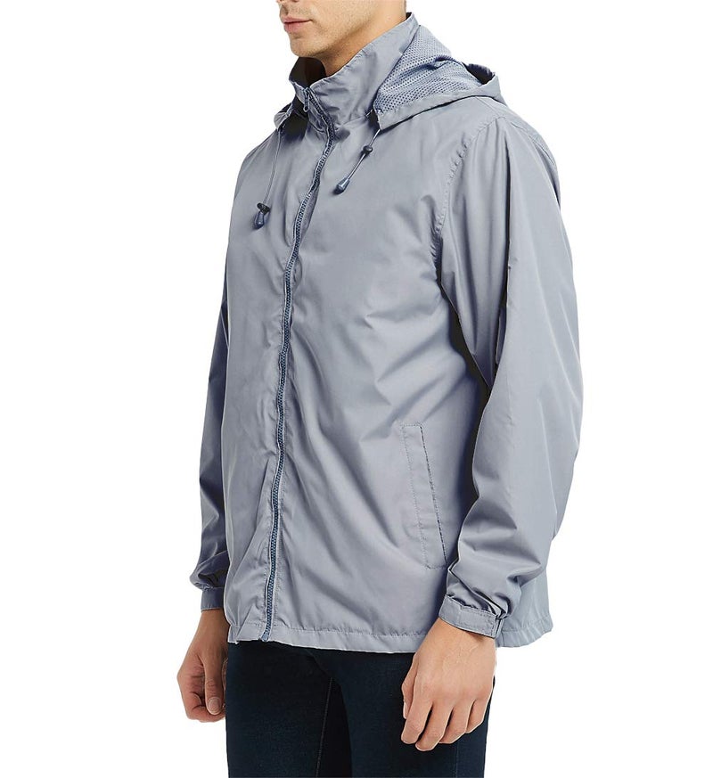 MADHERO Mens Lightweight Windbreaker Waterproof Rain Jacket with Removable Hood Dark Gray Size M - Image 2